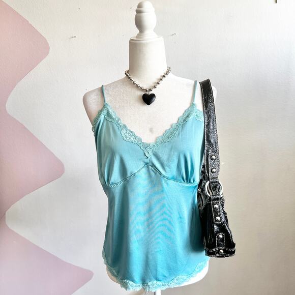 Vintage Blue Lace Babydoll Tank Top, Coquette Cottagecore Y2K 2000s Large - Picture 1 of 7